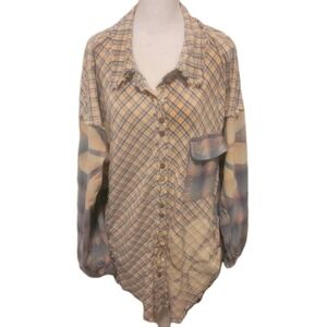 Blue Velvet Women's Boho Plaid Abstract Floral Fringed Edges Pockets